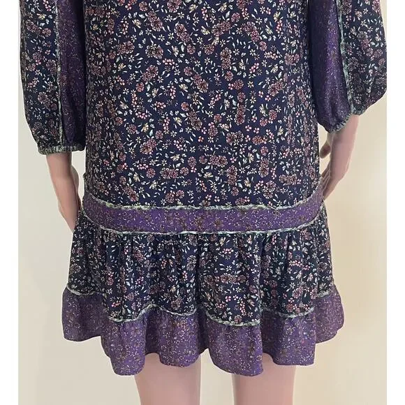 Veronica Beard Xanita Dress Womens 10 Multi Floral Mini Button Down Peasant Boho - Picture 6 of 16